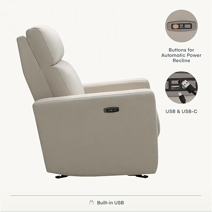 Nurture& The Glider – Premium Power Recliner Nursery Chair with Stationary Headrest | Designed for Comfort and Simplicity | Built-in USB Charger