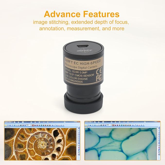 SWIFT SW380B Compound Binocular Microscope 40X-2500X, with 5MP USB Camera,Microscope Lens Adapter and 100 PCS Slide Kit