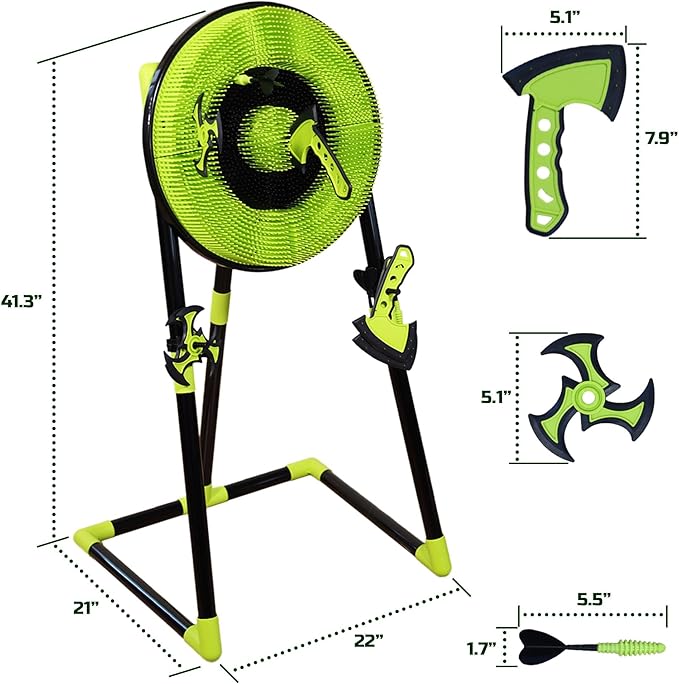Leeray 3-in-1 bristle axe target board game - throwing target game set with throwing axes, lawn darts, and ninja throwing stars - axe throwing game for backyard outdoor games for kids and adults