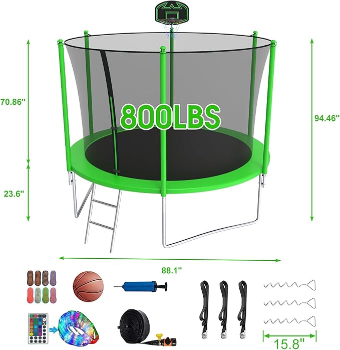 SKYUP Tranpoline 1500LBS 16 15 14 12 10 8 FT Tranpoline for 7-10 Kids and Adults, Windproof Outdoor Tranpoline with Enclosure Net, Basketball Hoop, Easy to Install & Last Long - ASTM Approved