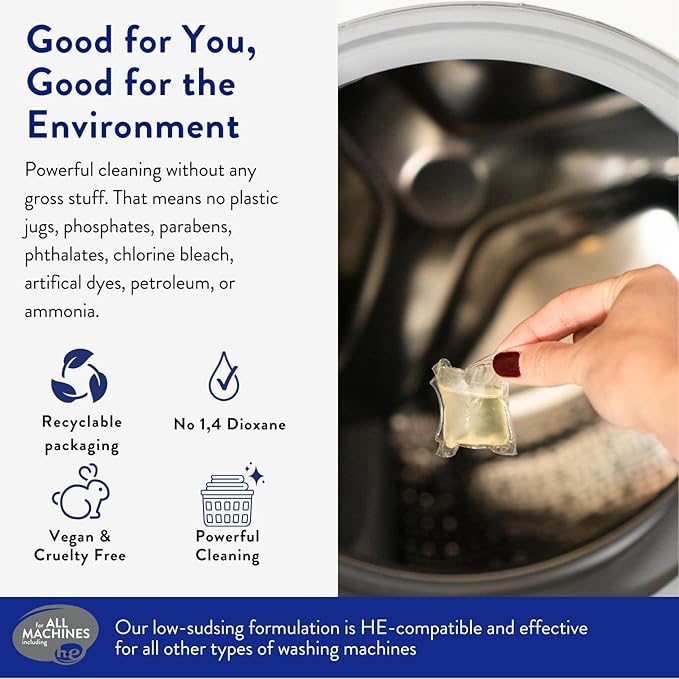 The Clean People Laundry Detergent Pods - Hypoallergenic Laundry Pods - Ultra Concentrated, Recyclable Packaging, Stain Fighting - Sweet Petals, 96 Pack