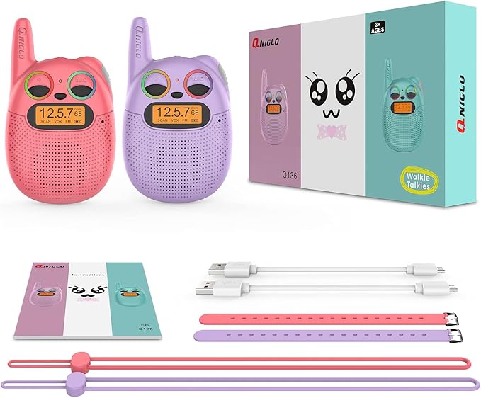 Walkie Talkies for Kids Rechargeable, Christmas Birthday Gifts for Girls Age 3-9,Easy to Use Kids Walkie Talkies,Spy Games Toys for 3 4 5 6 7 8 9 10 12 Year Old Girl with USB Chargeable Battery 2 Pack