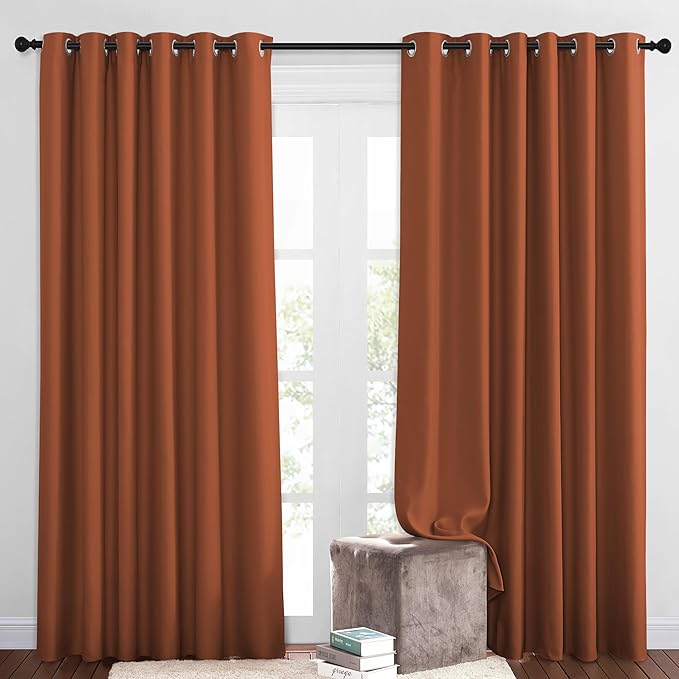 NICETOWN 50% Blackout Burnt Orange Sliding Glass Curtains 2 Panels Set - Window Treatment Thermal Insulated Grommet Light Blocking Sound Reducing Drapes for Bedroom/Living Room, W80 x L84