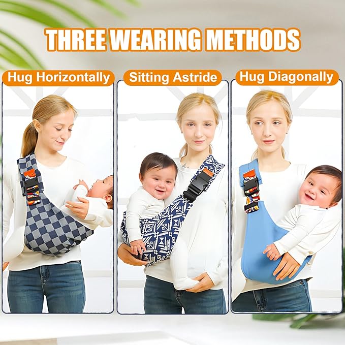 Baby Sling Carrier Newborn to Toddler Adjustable One-Shoulder Design with Hip Seat Support, Labor-Saving Baby Wraps Carrier 10-30 lbs(Black Sailboat)
