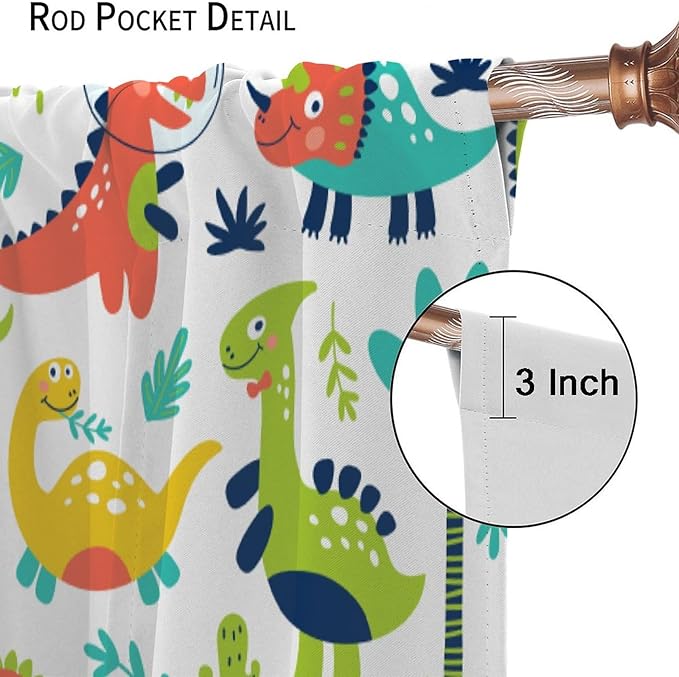 Rustic Dinosaurs Curtains Colorful Dino Kids Boys Cartoon Cute Cool Funny Decor Printed Blackout Rod Pocket Window Drapes for Living Room Bedroom W21xL63in 2 Panels