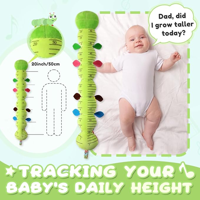Baby Toys 0 to 12 Months, Musical Stuffed Animal Activity Soft Toys with Multi-Sensory Crinkle, Rattle and Textures, Infant Tummy Time Toys for Newborn Boys Girls, Caterpillar, Green