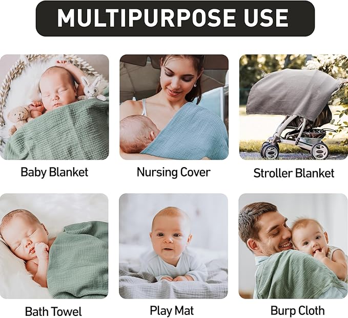 GLLQUEN BABY Muslin Swaddle Blankets for Boys and Girls, 4-Pack Baby Blankets for Girl Boy, Newborn Receiving Blanket, Baby Swaddle Blanket Unisex, Baby Essentials, Registry & Gift, 40 x 38 inches