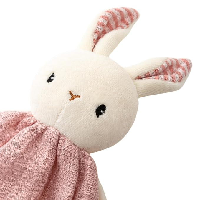 Organic Cotton Stuffed Animal Rattle Baby Toys, Hand Grip Rattle Squeaker Sticks Toys, Bunny Cuddle Cloth and Ring Rattle Plush Toy Set for Newborns Infant Boys Girls, 2 PCS