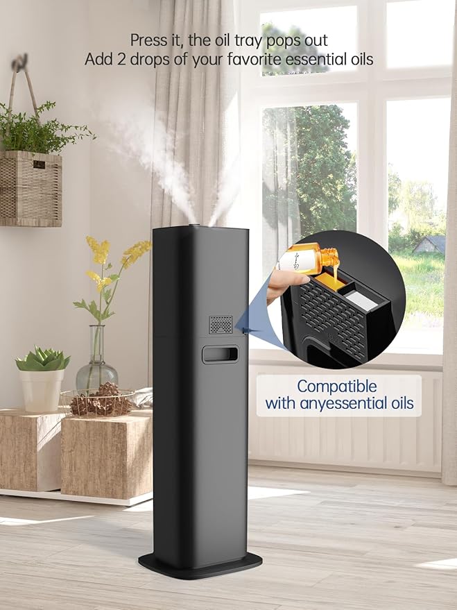 8L Smart Humidifiers for Bedroom Large Room, 2.1Gal Cool Mist Top Fill Diffuser Ambient Light, App & Remote Control, 3 Mist Modes, Quiet Humidifier for Home Office Plant (Black)