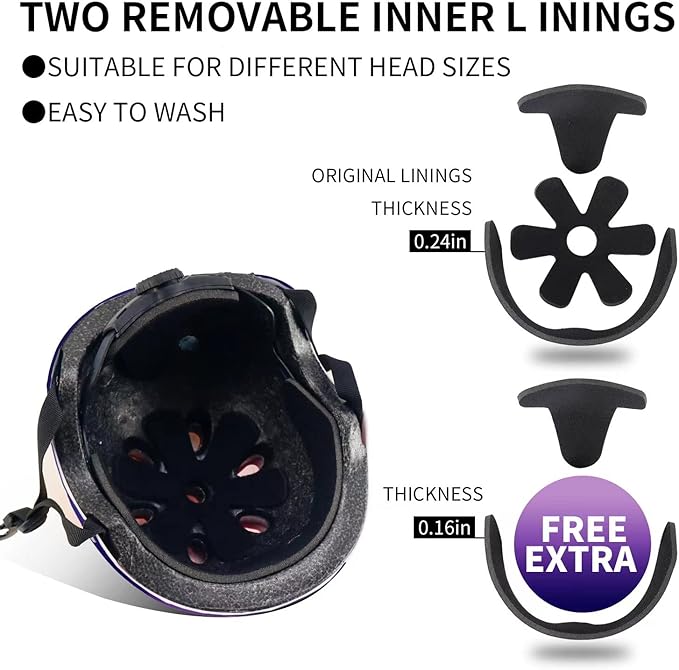 Adjustable Color Gradient Skateboard Helmet for 3-5-8-14+Ages【Toddler Kids Youth Adult】 Girls Boys Woman.Bike Helmet for Multi-Sports Cycling Bicycle Scooter Inline Roller Skate Rollerblading