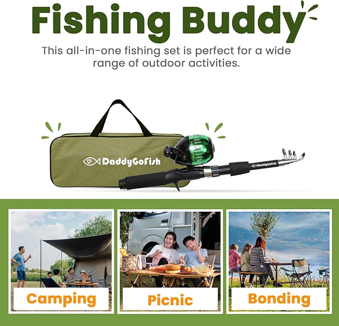 DaddyGoFish Kids Fishing Pole - Rod Reel Combo Tackle Box Starter Set - First Year Small Dock Gear Kit for Boys Girls Toddler Youth Age Beginner Little Children Junior Anglers Older Kids