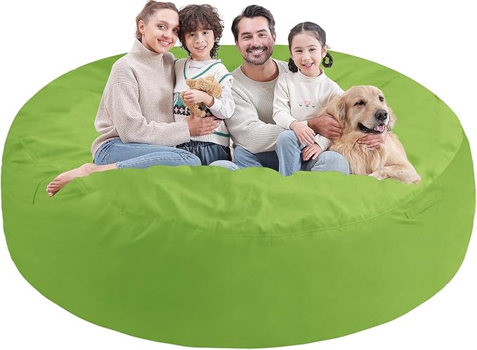 7FT Bean Bag Chair, Large Bean Bag Chairs with Memory Foam Filled, Fluffy Beanbag Sofa with Dutch Velvet Cover, Round BeanBag Chairs for Living Room, Playroom - Lime