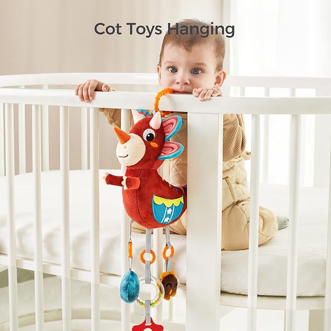 TUMAMA Dinosaur Plush Toy with Wind Chime, Car Seat Stroller Stroller Crib Hanging Toys, Baby Toys for 0 3 6 9 12 Months