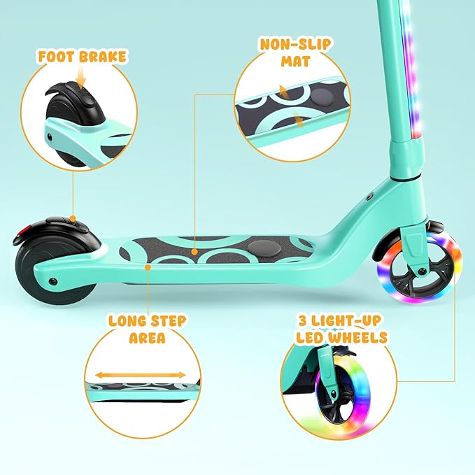 CBD Electric Scooter for Kids, 6 Mph Top Speed, Up to 5 Miles Range, 5.3" Solid Tires Wheel and Front Light, Kick Scooter Adjustable Height for Kids Age 6-12