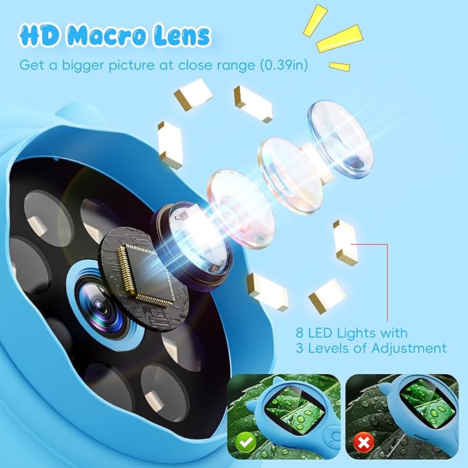 Kids Magnifying Glass Educational Science Kit - Mini LED Pocket Microscope for Kids(3-10 Years) - Durable Design - Ideal Gift for Girls (Blue)