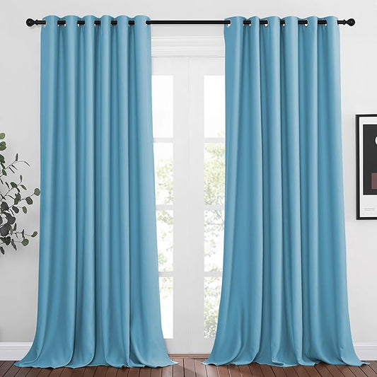 NICETOWN Room Darkening Extra Long Curtains - Home Fashion Ring Top Thermal Insulated Weighted Large Window Treatment Drapes for Nursery (W80 x L108, Teal Blue, Set of 2)