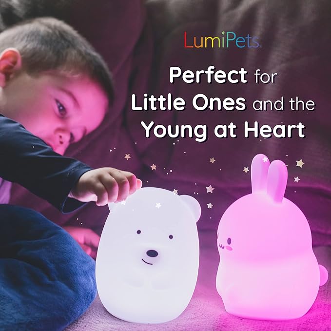 Lumipets Remote Control Silicone Night Light for Kids - Lion Design with 9 Soft Colors & Sleep Timer - Rechargeable, Battery-Operated Lamp for Bedroom | Baby Nursery, Toddler, Girls, Boys