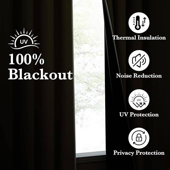 NICETOWN 100% Blackout Muted Beige Curtains 84 inches Long, Grommet Energy Saving Thermal Insulated Window Treatments Lightweight for Bedroom/Home Office, W52 x L84, 2 Panels