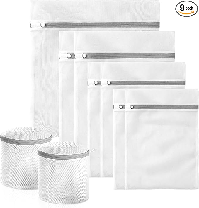 Mesh Bra Bags for Laundry(9 Pack) by MDSXO, White Lingerie Bags for Washing Delicates,Baby Laundry,Sock,Travel Storage[1XXL/2XL/3L/2M/2bra bags]