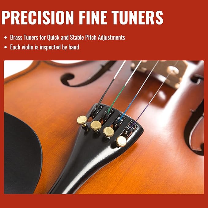 3/4 Violin for Kids, Beginners, Students, Solid Spruce Top, Maple Back Fiddle with Brazilwood Bow, Tuner, Hard Case, Shoulder Rest & More, Perfect Handcraft Gift for Young Musicians