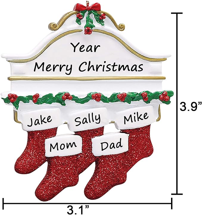 Personalized Christmas Ornaments 2025 Family of 2/3/4/5/6/7/8 Custom Christmas Stocking Ornament with Names Customized Ornaments for Xmas Tree,Family of 5