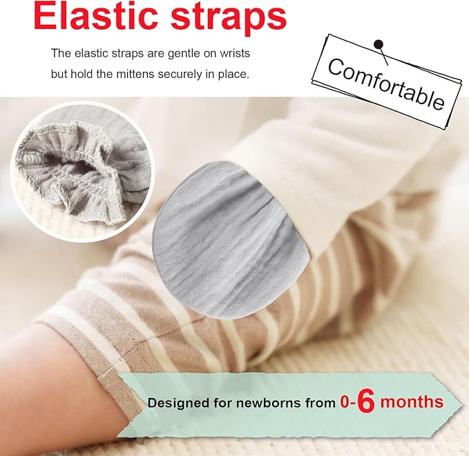 Newborn Mittens No Scratch 100% Cotton Mitts Boy Girl baby mittens 0-6 months 6 Pack