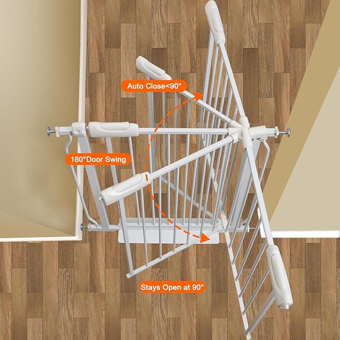 Extra Wide Baby Gate Extra Tall Dog Gate for Stairs Doorways White Metal Tension Child Pet Safety Gates with Pressure Mount 57.5-62 Inch