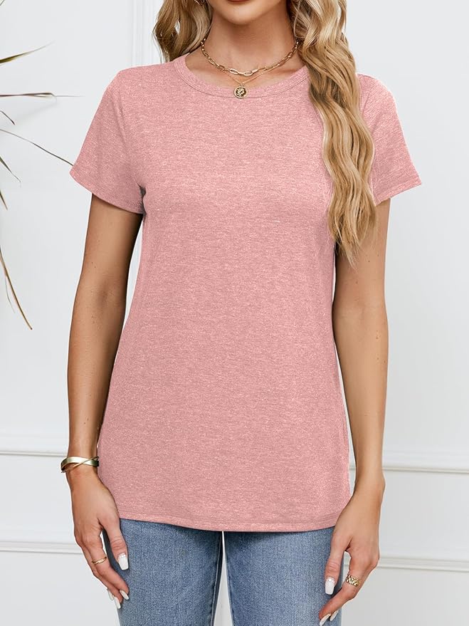 Soft Short Sleeve Shirts for Women, Crew Neck T Shirts for Women Loose Fitting Lightweight Top Basic Tee Shirt