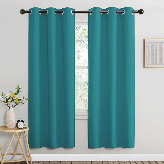 NICETOWN Peacock Teal Blackout Curtains for Living Room, Window Treatment Thermal Insulated Room Darkening Grommet Drapes Sound Dampening for Bedroom, 2 Panels, W37 x L72