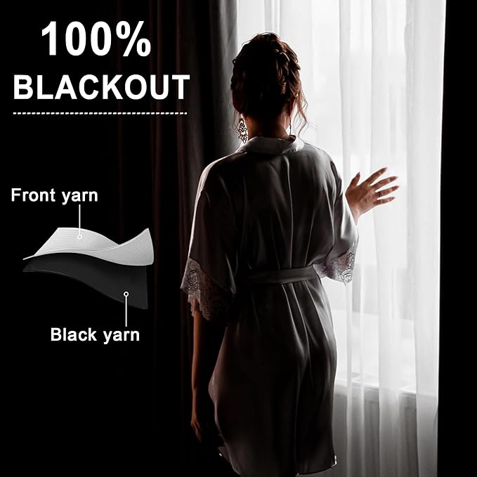 XWZO White 100% Blackout Curtains - Heat and Full Light Blocking Drapes with Black Liner for Bedroom/Laundry Room, Rod Pocket Window Panels with Tiebacks, White, W42 x L63, Set of 2