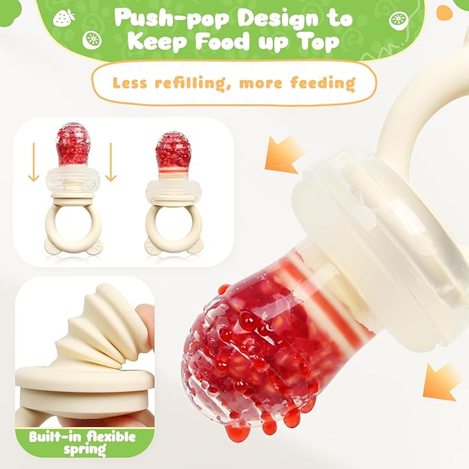 Bear Baby Fruit Food Feeder & Mini Freezer Nibble Tray Combo, 2 Pack Breastmilk Popsicle Molds for Baby Teething Relief, BPA Free Silicone Feeder for Safe Infant Self Feeding, Dishwasher Safe