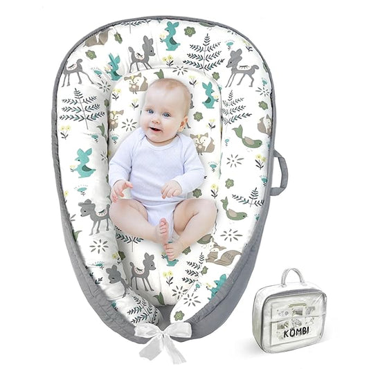 Baby Lounger - Baby Lounger for Newborn 0-24 Months, Breathable, Soft Cotton Baby Nest, Portable Infant Lounger for Home & Travel, Newborn Essentials Gift (Grey Deer)