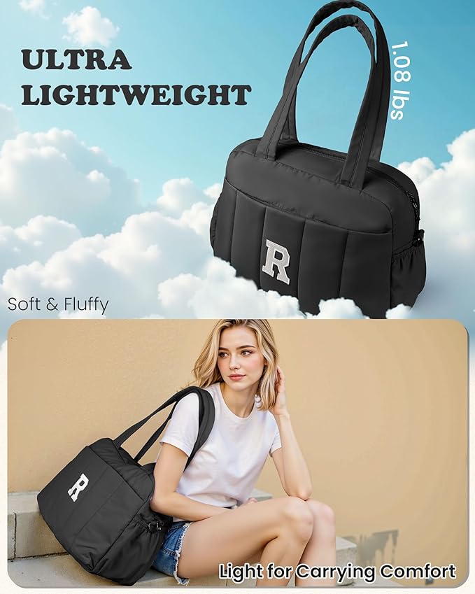 Women Duffle Bag with Initial, Personal Item Travel Bags，Gifts for Women-Gym Bag with Wet Pocket，Lightweight Travel Bags Personalized Tote with Makeup Pouch