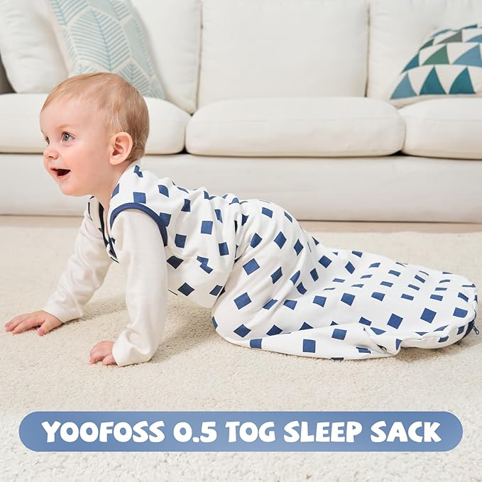 Yoofoss Baby Sleep Sack 6-12 Months Baby Wearable Blanket 100% Organic Cotton 2-Way Zipper TOG 0.5 Toddler Sleeping Sack Lightweight Sleep Sacks for Babies(Medium)