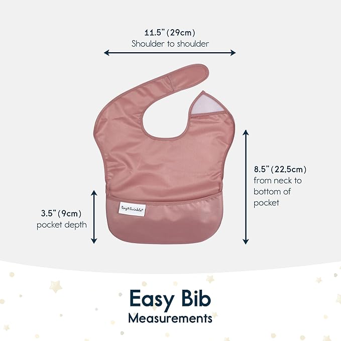 Tiny Twinkle Mess Proof Baby Bibs for Eating - Waterproof, Wipeable Bibs - Toddler Bibs - Travel Friendly - PFAS, PVC, BPA, Phthalate Free - Baby Food Bibs(5 Pack,Girl Solids)