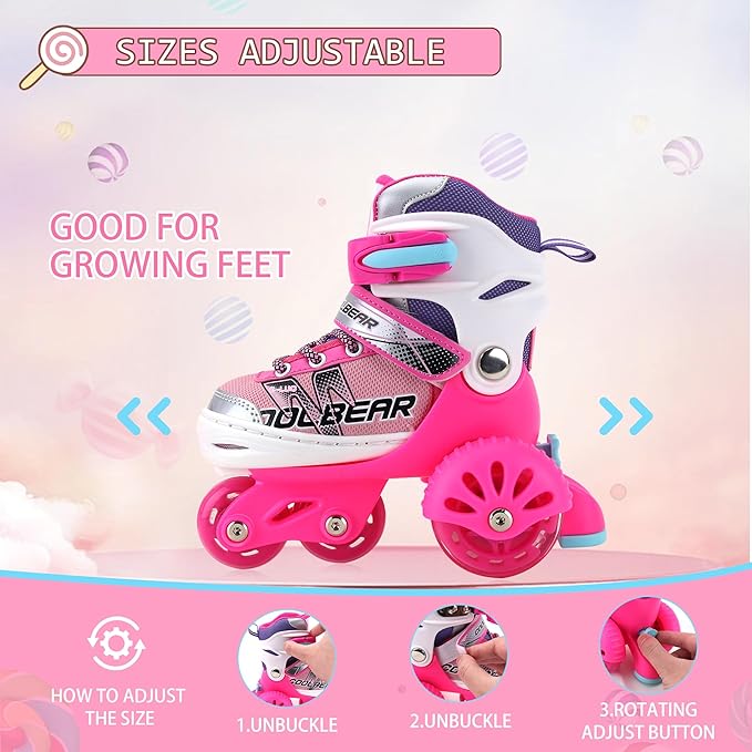 Sowume Adjustable Roller Skates for Girls and Women, All 8 Wheels of Girl's Skates Shine, Safe and Fun Illuminating for Kids