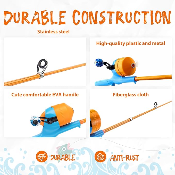 Kids Fishing Pole, Telescopic Fishing Rod, Toddler Collapsible Fishing Rod and Reel Combo with Tackle Box, Fishing Line, Bobber, and Soft Lures for Boy, Girl, Youth, Beginner, Over 4 Years Old