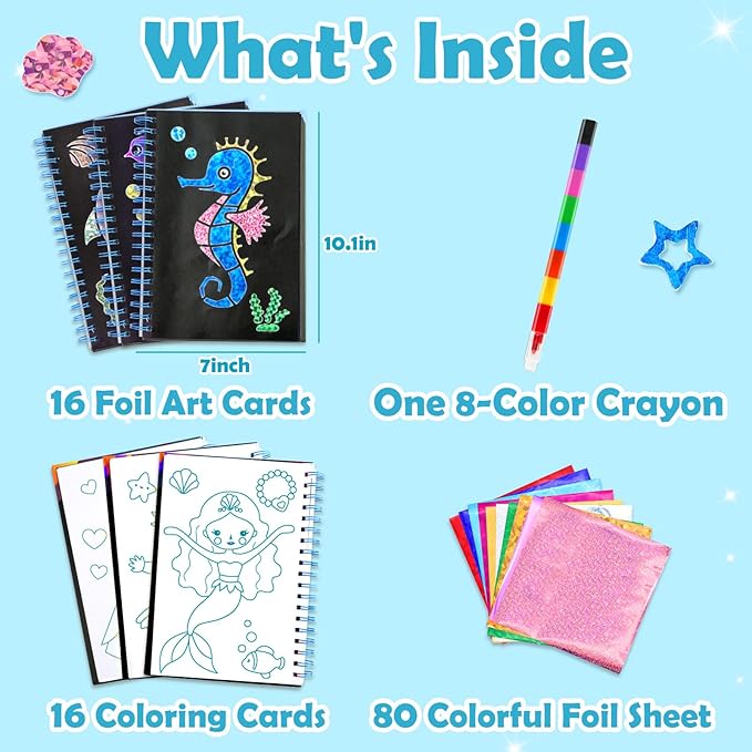 FUNNYB&G Foil Art Craft Activity for Kids - Gift for Girls Boys Crafts for Kids Fun Art Supplies DIY Creative Travel Toy, Birthday Gift Party Favor Toys for Girls Boys 4 5 6 7 8 9 Years Old(Ocean)