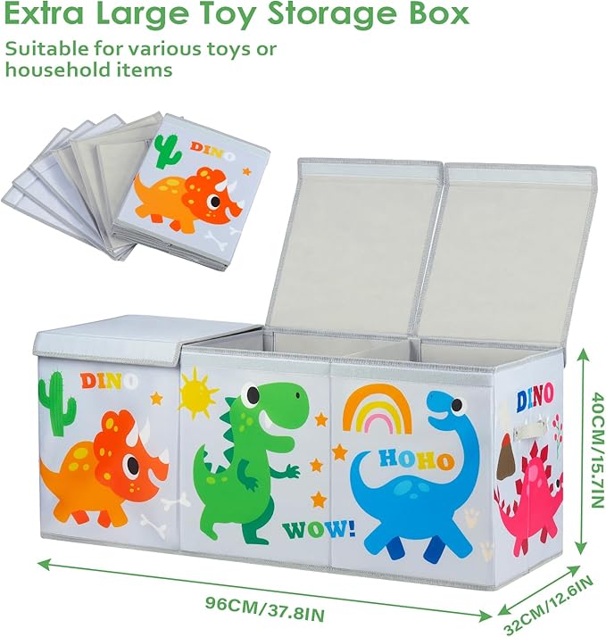 Large Toy Box Chest Organizer with Flip Lid for Kids, Collapsible Oxford Toy Storage Box with Handles for Boys Girls, Sturdy Waterproof Storage Organizer for Bedroom Playroom Nursery, 37.7×12.5×15.7''