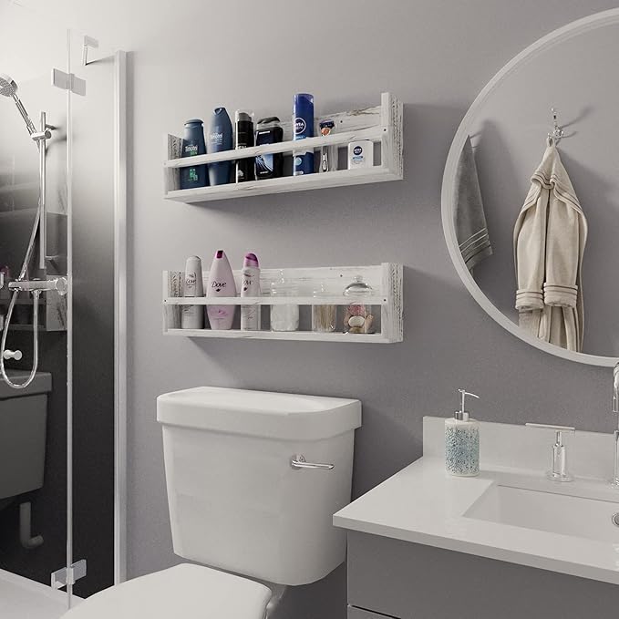 Brightmaison Polynez 30" Floating Shelves for Wall Decor, Kids Bookshelf, Nursery Book Shelves, Multiuse Shelf Set of 2 Wood Burnt White