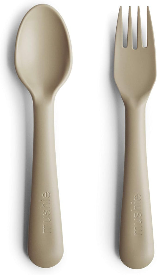 mushie Flatware Fork and Spoon Set For Kids | Made in Denmark (Vanilla)