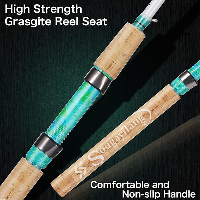 Sougayilang Fishing Rod and Reel Combo, 2-Piece 5-Foot 6-Inch Graphite & Fiberglass Rod, Durable and Strong, Quickset Anti-Reverse Fishing Reel (1Pack/2Pack)