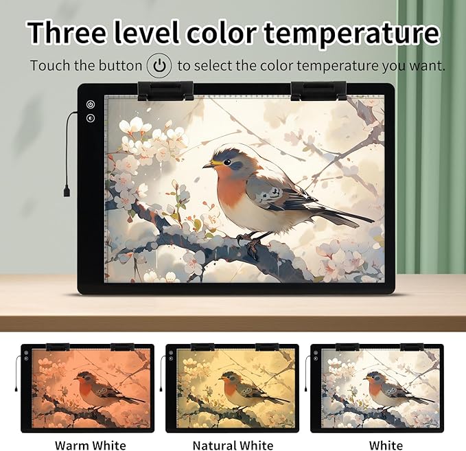 Rechargeable A2 Large Tracing Light Box with 3-Color Light Modes, Wireless Ultra-Thin LED Light Board with 6-Level/Stepless Brightness, Cordless Trace Light Pad for Sketching, 5D Diamond Painting