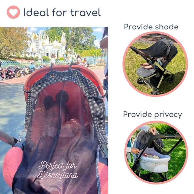 Stroller Sun Shade - Universal UV Protection Cover for Strollers Sunshade with See Through, Clip-On Sun Blocker, Sun Shield for Baby, Breathable Adjustable Fit, Full Coverage, Medium