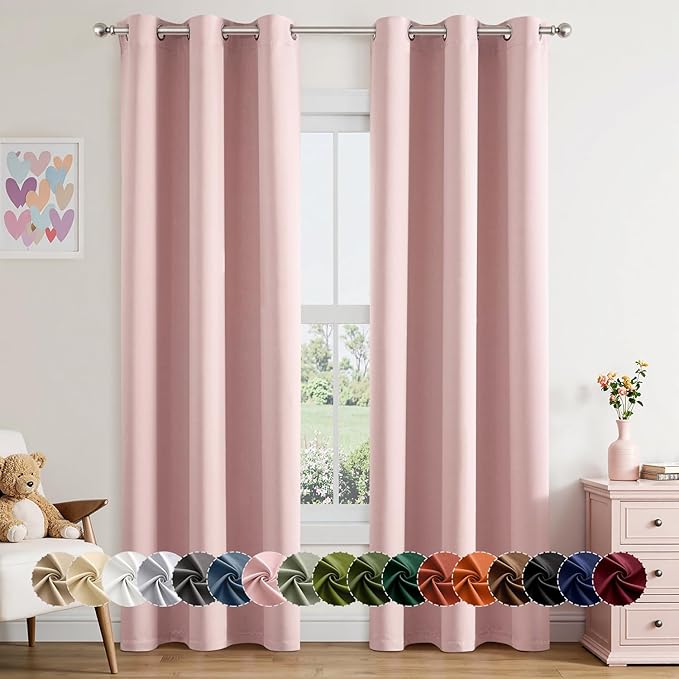MIULEE Baby Pink Blackout Curtains for Girls Bedroom Living Room 86 Inches Long 2 Panels, Nursery Thermal Insulated Room Darkening Drapes Solid Grommet Top Noise Reducing Window Curtains 40x86 Inch