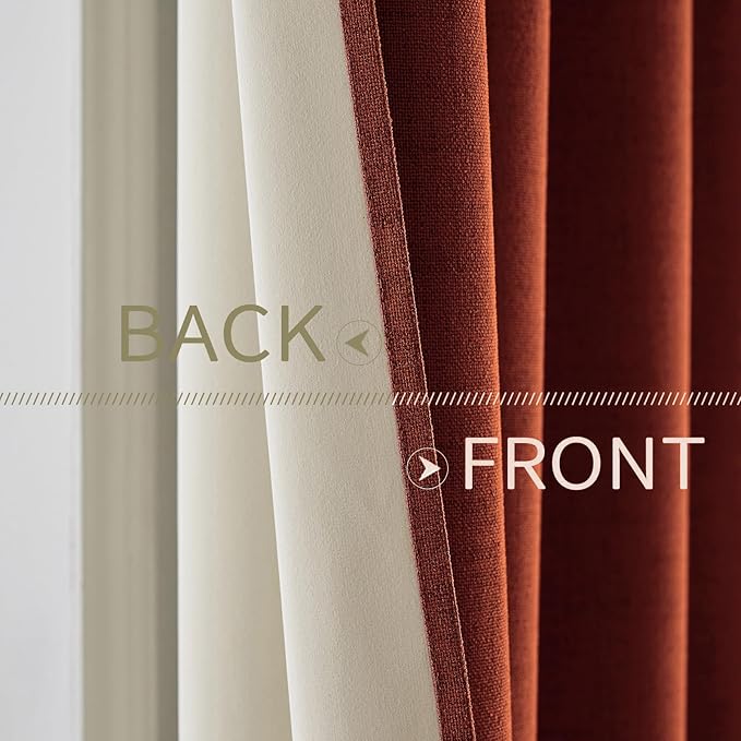 MIULEE Linen Curtains for Bedroom 100% Blackout Thermal Insulated Burnt Orange Grommet Room Darkening Curtains & Drapes Rust Terracotta Fall Decor for Living Room Nursery 52 x 54 Inch (2 Panels)