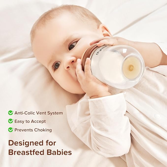 Natural Anti-Colic Baby Bottles That Mimic Breastfeeding Newborn Breast Like Nursing Bottle 0+ Months, 8 Ounce,1pack