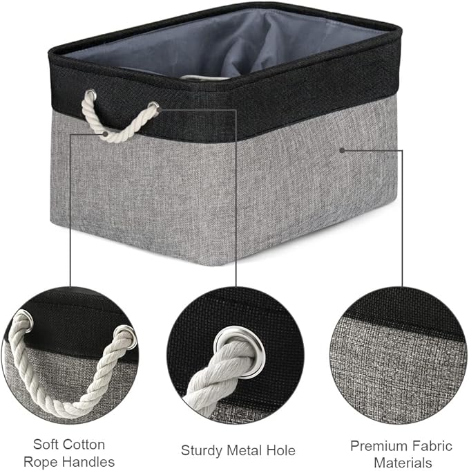 TheWarmHome Organization and Storage Basket for Organizing - 17x14x10 inch Large 3 Pack Collapsible Storage Bin for Shelves, Fabric Basket for Gifts Empty Organizer Gift Closet (Black & Grey)