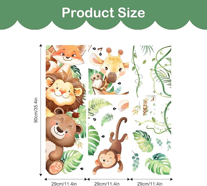 Tanlaby Jungle Animals Wall Stickers Cartoon Safari Animal Wall Decals Fox Bear Lion Monkey Tropical Leaves Art Decor for Baby Nursery Kids Playroom Bedroom