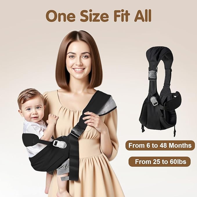 Baby Sling Carrier,Toddler Carrier, 2025 New Baby Sling with Waist Harness,Portable and Lightweight Sling,Non-Slip Hip Seat Carrying 25-60lbs(Grey)